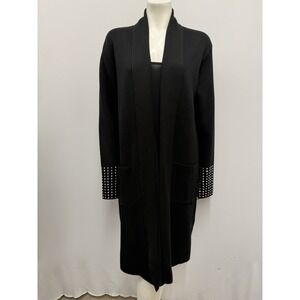 Sioni Long Cardigan Sweater Duster NWT Black Crystals on Sleeve Cuffs Size L